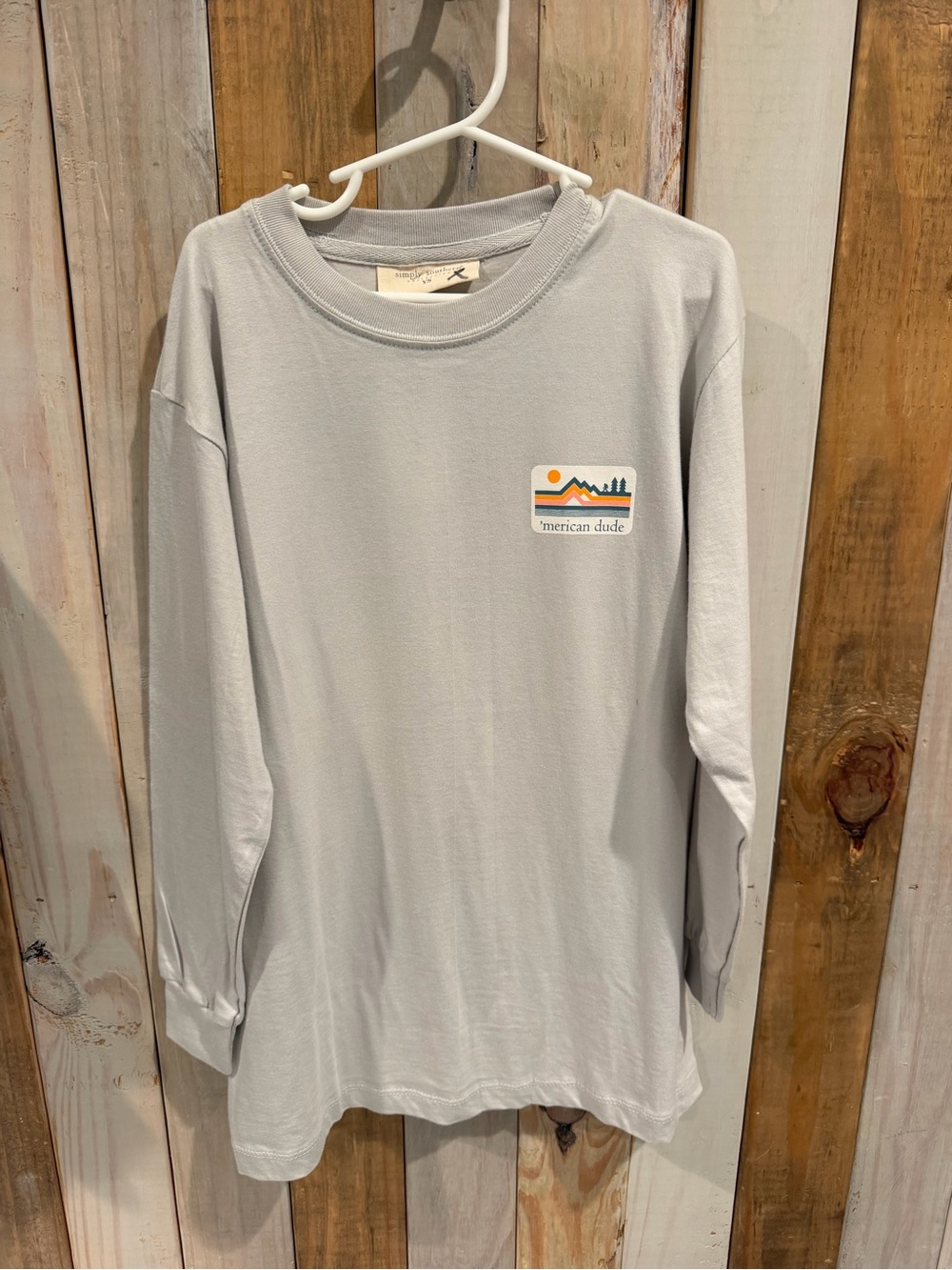 Simply Southern Light Gray Long Sleeve Tee. Youth Boys Small. New with tags
